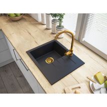 Granitan - vier 1 Bac En Granit Milano Avec Égouttoir - Aux Particules D'Or