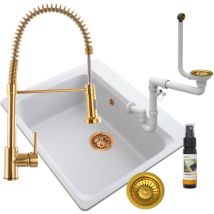 Granitan - granite épinceur blanc zante siphon robinet gold