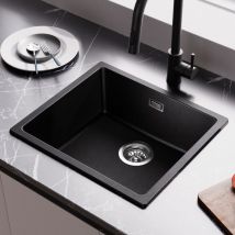 Granitspüle 50 x 44 cm Spülbecken Granit, Einbau Küchenspüle, Granit Einbauspüle mit Siphon Ab- und Überlaufgarnitur