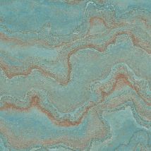 Profhome - Graphic wallpaper wall 396591 hot embossed non-woven wallpaper textured in marble look and metallic effect blue turquoise gold 5.33 m2