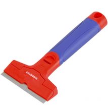 Grattoir en plastique pour lame caoutchoutée de 90 mm avec rangement et changement rapide des lames en bleu et rouge