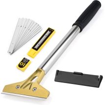 Grattoir Vitre avec 10 Lames, Grattoir Peinture avec 13inch Long Manche, Lames en Acier Au Carbone 100mm, pour Carrelage, Papier Peint, Colle,