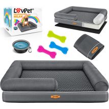 LOVPET Cama ortopédica para perros, Incluye cuenco + 3X huesos masticables, Sofá para perros pequeños, medianos y grandes, funda extraíble,