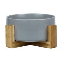 Graue Futternäpfe für Hunde und Katzen, Keramik-Näpfe für Hunde und Katzen, Bambusständer – spülmaschinenfest und leicht zu reinigen