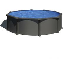 GRE - Kit Piscine hors sol acier grise anthracite ronde - Louco - Ø370 x H122 cm (Livrée avec filtre a sable + sable + échelle)
