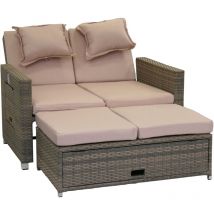 Greemotion c Lounge a 2 posti in polyrattan con Isola “Bahia Twin”, Sofa Divano Multifunzione, ca. 118 x 99 x 86 cm, Grigio Bicolore