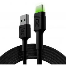 Green Cell Câble USB-A - USB-C Typ-C 2m avec rétro-éclairage LED Chargeur Cable noir compatible pour Samsung Galaxy S23 S22 S21 S20 Ultra S10 S9 S8+