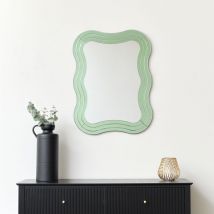 Green Glass Art Deco Wavy Wall Mirror - 80cm x 60cm