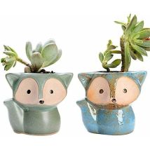 Green Mobility-2 Pcs Ceramic Succulent Plant Pot, Small Succulent Planters, Succulent Planter Pot, Flower Pots, Small Indoor Plant Pots, Fox Shaped 