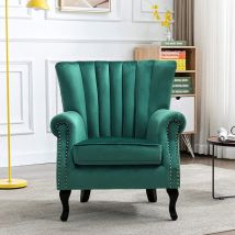 Warmiehomy - Green Velvet Channel Occasional Armchair Sofa Chair