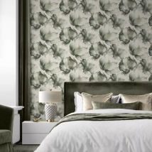 Green White Elysian Floral Wallpaper Glamorous Shimmering Gold Metallic Petals