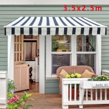 Greenbay 3.5 x 2.5m Manual Awning Garden Patio Canopy Sun Shade Shelter Retractable Blue-White