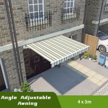 Garden Patio Outdoor Retractable Manual Awning Canopy Sun Shade Shelter Angle Adjustable 4 x 3m Multi-stripe - Greenbay