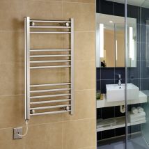 Greened House 400mm wide x 1200mm high Chrome Flat Electric Heated Towel Rail Designer Straight Towel radiator