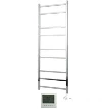 Greenedhouse - Greened House Cumbria Electric Square Tube Stainless Steel Heated Towel Rail 600x1395mm Mirror Polished Finish + 7 Day Timer/Thermostat