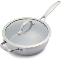 Greenpan Venice Pro Tri-ply,acciaio Inox Ceramico Antiaderente 24 Cm/3.4 L, Padella Con Manico E Coperchio, Senza Pfas, A Induzione, Lavabile In 