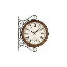 15" Double Sided Station Clock & Thermometer Outdoor-Indoor Wall Mounted