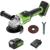 Greenworks - GD24AGK4 Smerigliatrice Angolare a Batteria con Disco da Taglio 125mm, 10500 giri/min., per Destrorsi o Mancini, Batteria 24V 4Ah e