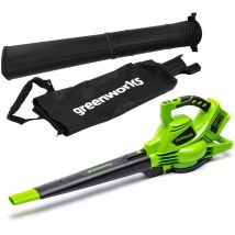 Greenworks 48v(2x24v) Aspirafoglie Soffiatore A Batteria Con Tracolla, Motore Brushless, 322km/h, 9m³/min, Sacco Di Raccolta Da 45l, Senza Batterie E 