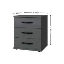 Urban Deco - Grey 3 Drawer Wooden Bedside Cabinet,Bedroom Storage Furniture - grey