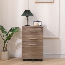 Mmt Furniture Designs Ltd - Grey 3 Drawers Wooden Dark Oak Lockable Under Desk Mobile Office Pedestal Storage