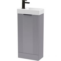 Grey 400mm Floor Standing Cloakroom Vanity Basin Unit with Black Handle Compact Bathroom Storage