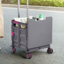 Grey 55L Collapsible Rolling Utility Crate with Magnetic Lid and Adjustable Handle