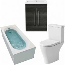Affine - Grey Bathroom Suite 1700 Straight Bath Screen 600 Vanity Unit Toilet Basin Sink
