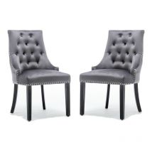 Roomee - Grey Dining Chairs Velvet Armchair with Armrests & Backrest Upholstered Seat