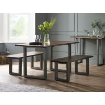 Verty Furniture - Grey Essential Live Edge Medium Sized Dining Table 1.5M Set 2 Chairs 1 Bench