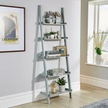 Grey Ladder Shelving Unit 5 Tier Display Stand Book Shelf Wall Rack Storage