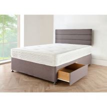 Sr Living Ltd - Grey linen Look Fabric Divan Bed Base with Headboard 4FT6 double size Bed Frame with 20 Inches High horizontal linear Headboard With