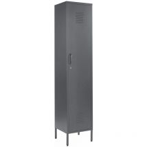 Hommoo - Grey Metal Tall 3 Shelve Locker Cabinet, 1 Door Wardrobe Storage Cupboard for Home or Office