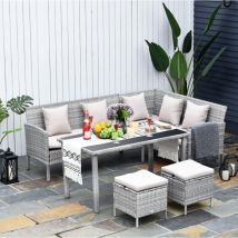 Uniquehomefurniture - Grey Rattan Garden Furniture Patio Dining Glass Table Large Corner Sofa Seat Set