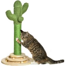 Pawhut - Griffoir chat design cactus - jouet pompon suspendu, jouet boules - bois de pin sisal vert