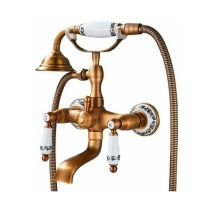 Grifo monomando alto para lavabo retro Florina – Acabado dorado envejecido – Material: latón, aleación de zinc – Válvula de cerámica