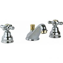 Paffoni - Grifo para lavabo de tres orificios en color cromo-oro con caño bajo Iris IRV058CO Cromo / Dorado - Iris - Desagüe automático 1'1/4