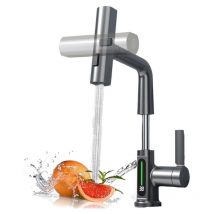 Esip - Grifo Cocina Extraible, Grifos de Cocina Fregadero con 3 Modos de Flujo de Agua, Giratorio a 360° Grifo Monomando Flexible Baño con Pantalla