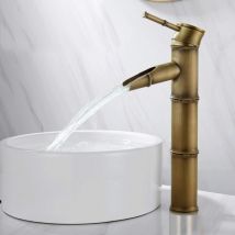 Jn.songs - Grifo de Baño Bronce, Monomando Lavabo Vintage Bamboo Agua Fría y Caliente Grifo, 3 Secciones