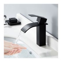Homelody - Grifo de baño de cascada con mezclador para lavabo en acero inoxidable negro, grifo de lavabo de un solo orificio, diseño moderno de dos