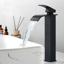 Suguword - Grifo de baño de diseño moderno grifo en cascada lavabo negro Durable Superior de agua caliente y fría ajustable