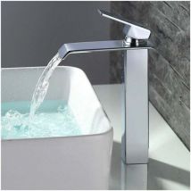 Eliauk - Grifo de baño con cascada, mezclador de lavabo, caño alto, cromado, diseño moderno - dpzo