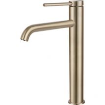 Missdong - Grifo de baño, grifo de lavabo de acero inoxidable con caño alto, grifo de lavabo de agua fría y caliente, oro cepillado PTM01LG