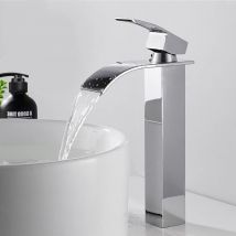 Suguword - Grifo de Baño Moderno Diseño de Cascada Grifo de Lavabo Cromo Cuerpo de Metal Duradero Diseño Superior de Agua Caliente y Fría Ajustable