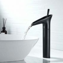 Deckon - Grifo de baño negro, grifo cascada, mezclador monomando retro para lavabo, grifo de baño alto de latón para encimera, grifo para lavamanos