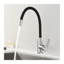 Aihom - Grifo de Cocina Flexible con Memoria de Forma – Mezclador de Fregadero de Silicona Negra, Giro 360°, Cuerpo Cromado