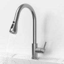 Coree - Grifo de Cocina Corea Mezclador de Cocina con Cuello de Cisne Cepillado, Ducha Extraíble Rotativa 360° para Fregadero de Acero Inoxidable 304