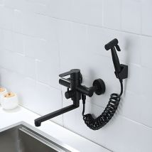 Sjqka - Grifo de cocina de acero inoxidable negro de primera calidad para montaje en pared, fácil instalación, control de temperatura dual, pico