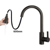 Coree - Grifo de Cocina de Cuello de Cisne Cromado con Ducha Extraíble y Rotación 360° para Fregadero de Acero Inoxidable, 2 Modos en Negro
