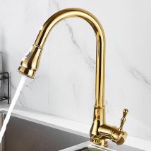 Petites Ecrevisses - Grifo de Cocina Dorado con Rociador Extensible Grifo Monomando Fregadero de Latón Giratorio de 360°